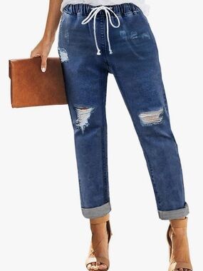 Distressed Drawstring Denim Joggers, unbranded